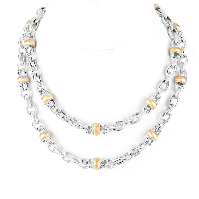 Italian 18 Karat White and Yellow Gold Long Necklace.