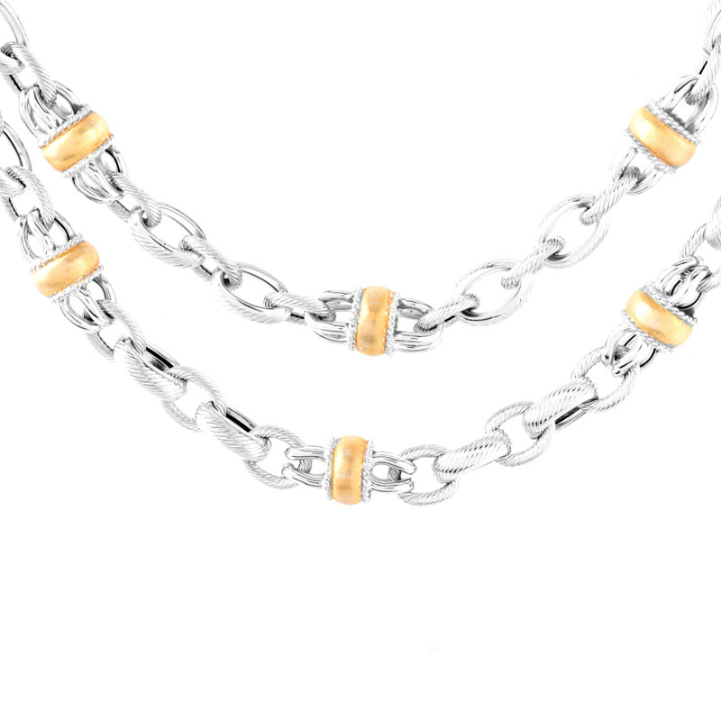 Italian 18 Karat White and Yellow Gold Long Necklace.