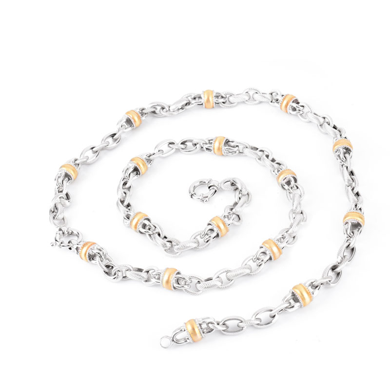Italian 18 Karat White and Yellow Gold Long Necklace.