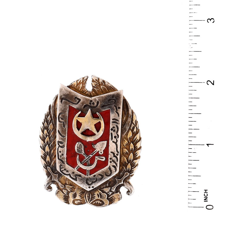 Russian Muslim Circa 1922 84 Silver Badge, "Muslim Workers from all Country United" in Presentation Box. 