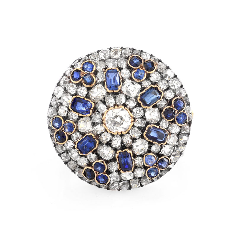 Antique Approx. 8.0 Carat Old European Cut Diamond, 3.0 Carat Oval and Round Cut Sapphire,