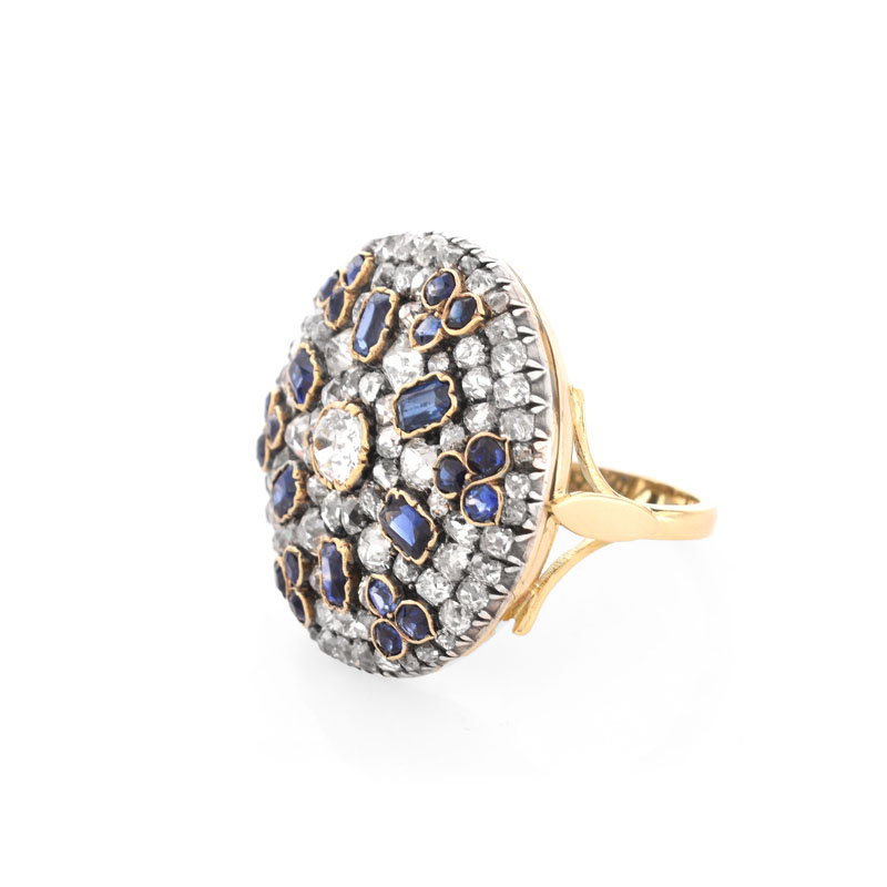 Antique Approx. 8.0 Carat Old European Cut Diamond, 3.0 Carat Oval and Round Cut Sapphire,