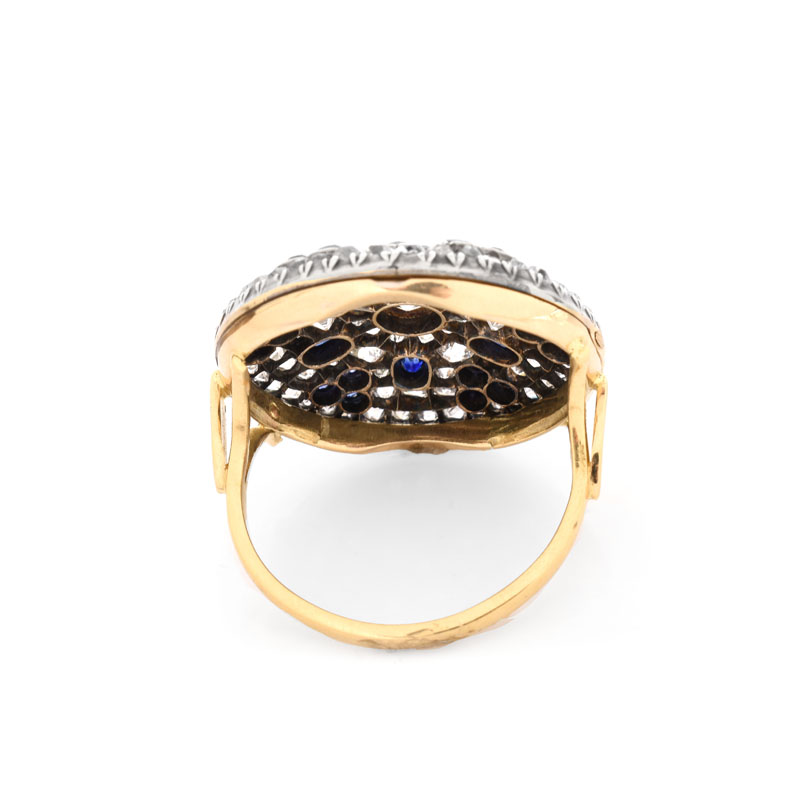 Antique Approx. 8.0 Carat Old European Cut Diamond, 3.0 Carat Oval and Round Cut Sapphire,