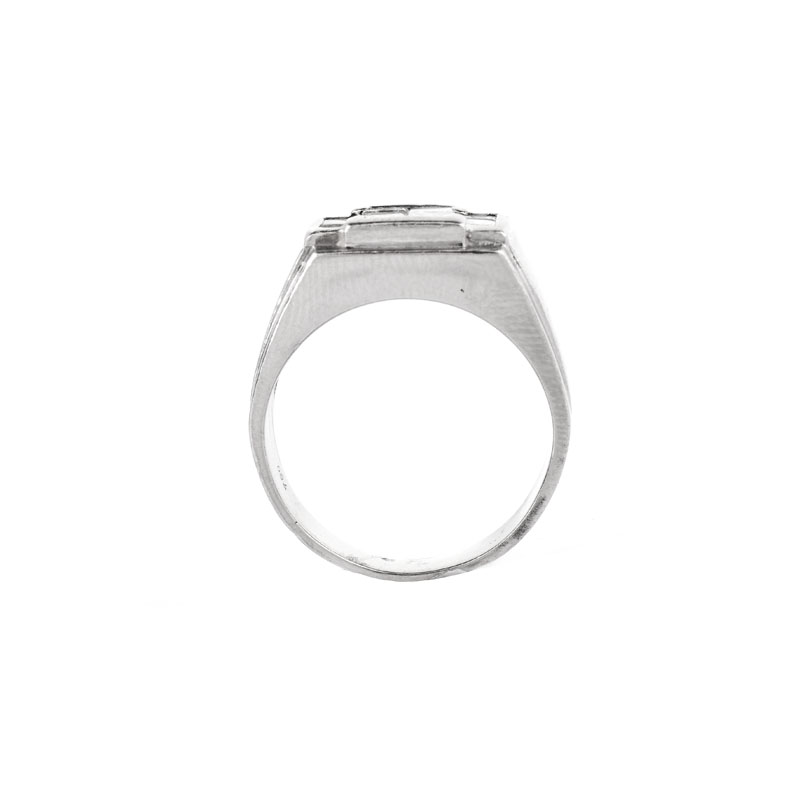 Man's Vintage Approx. 1.0 Carat Square Cut Diamond and 18 Karat White Gold Ring. Stamped 18K.