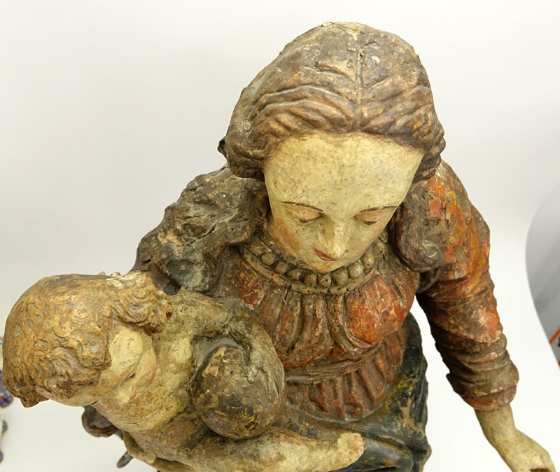 Large Wurttemberg region polychrome carved wood group "Virgin and Child". Circa first half of the 16th century.