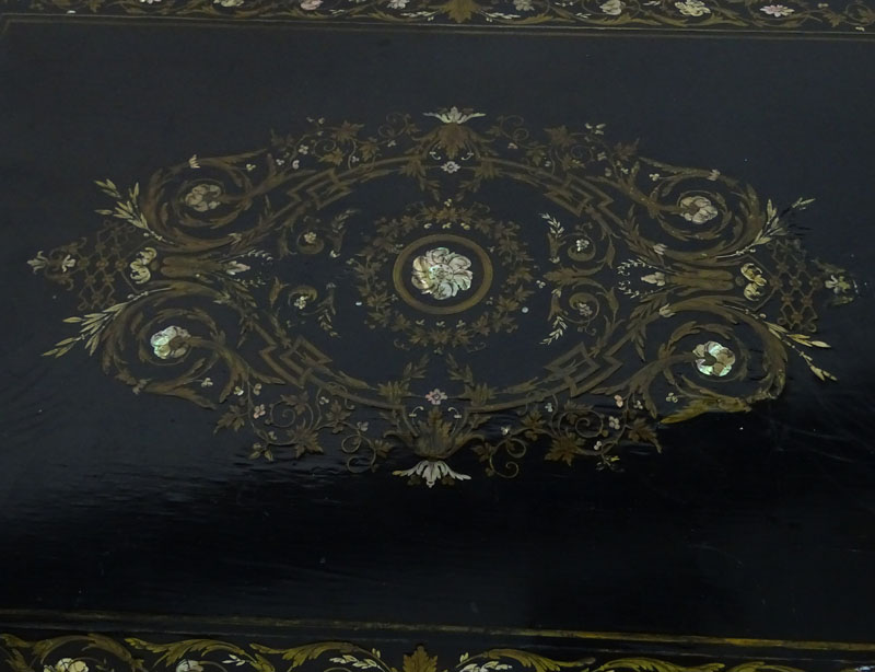 American Renaissance Gilt Bronze Mounted Mother of Pearl and Ebonized Library Table. Circa 1860.