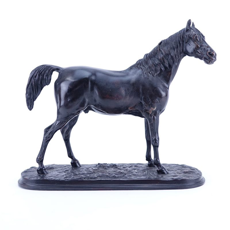 Pierre Jules Mene, French (1810 - 1879) "Ibrahim Arabian Horse" Bronze Sculpture. Signed. Rubbing to patina. 