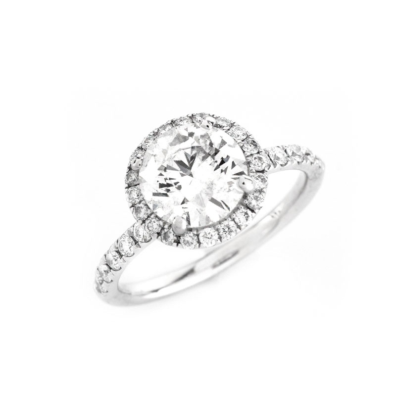 GIA Certified 2.0 Carat Round Brilliant Cut Diamond and 14 Karat White Gold Engagement Ring.