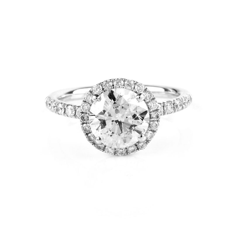 GIA Certified 2.0 Carat Round Brilliant Cut Diamond and 14 Karat White Gold Engagement Ring.