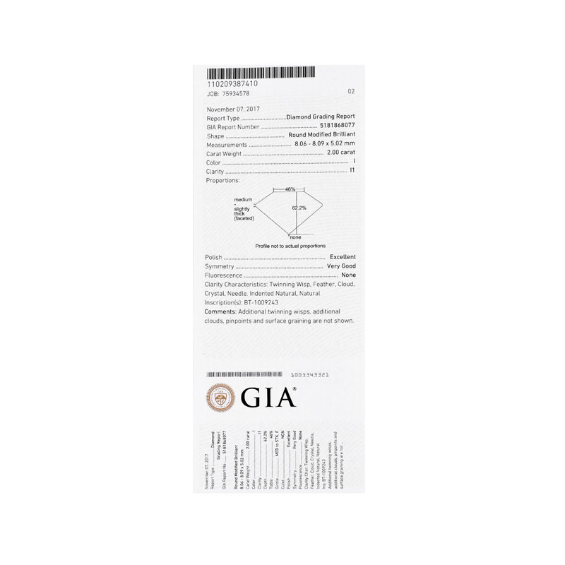 GIA Certified 2.0 Carat Round Brilliant Cut Diamond and 14 Karat White Gold Engagement Ring.