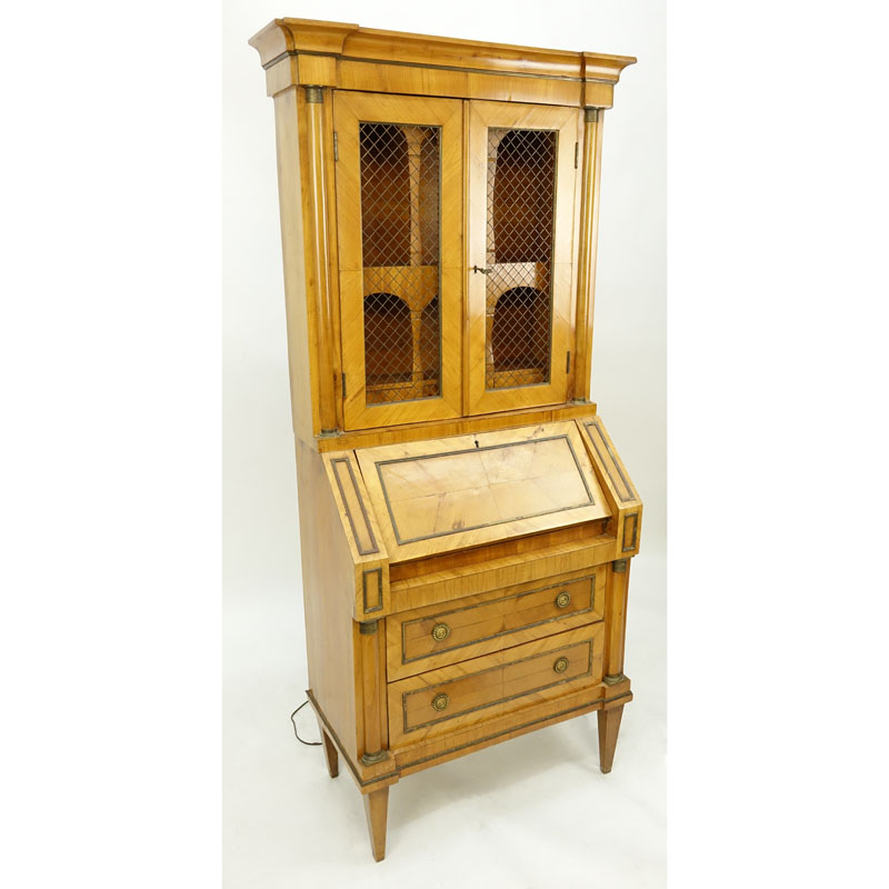 Mid-Century Italian Neo-Classical Style Secretary Bookcase. Bronze mounted, veneer.