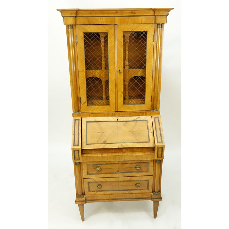 Mid-Century Italian Neo-Classical Style Secretary Bookcase. Bronze mounted, veneer.