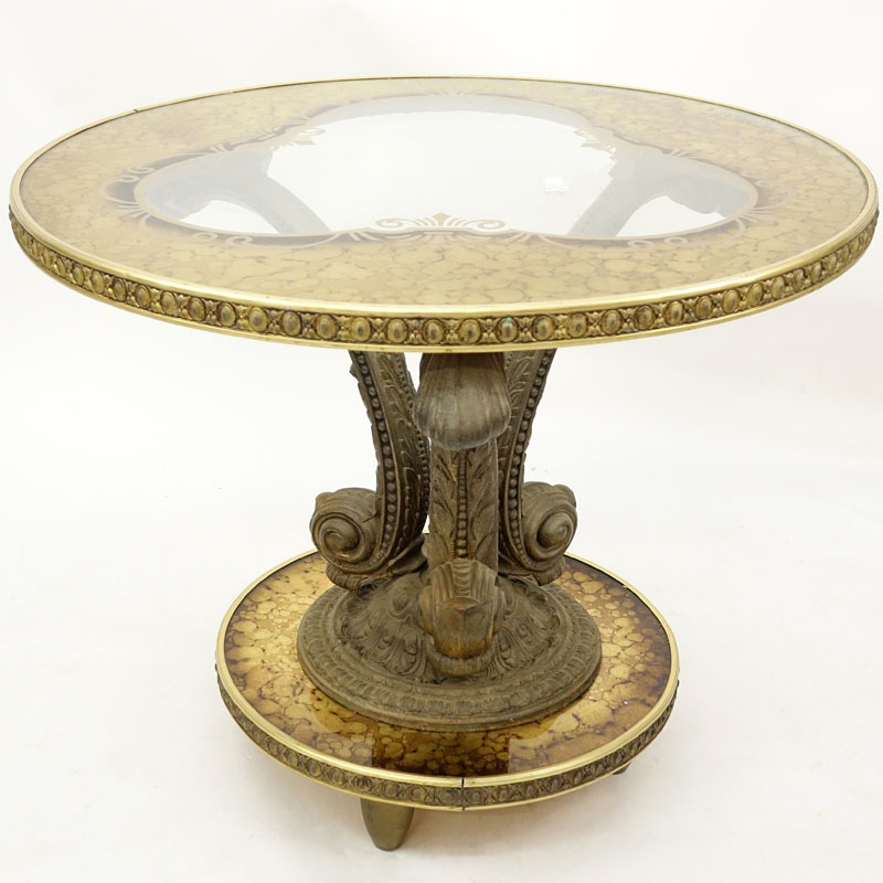 Mid 20th Century Hollywood Regency Gilt White Metal, Gold Leaf and Glass Pedestal Occasional Table. 