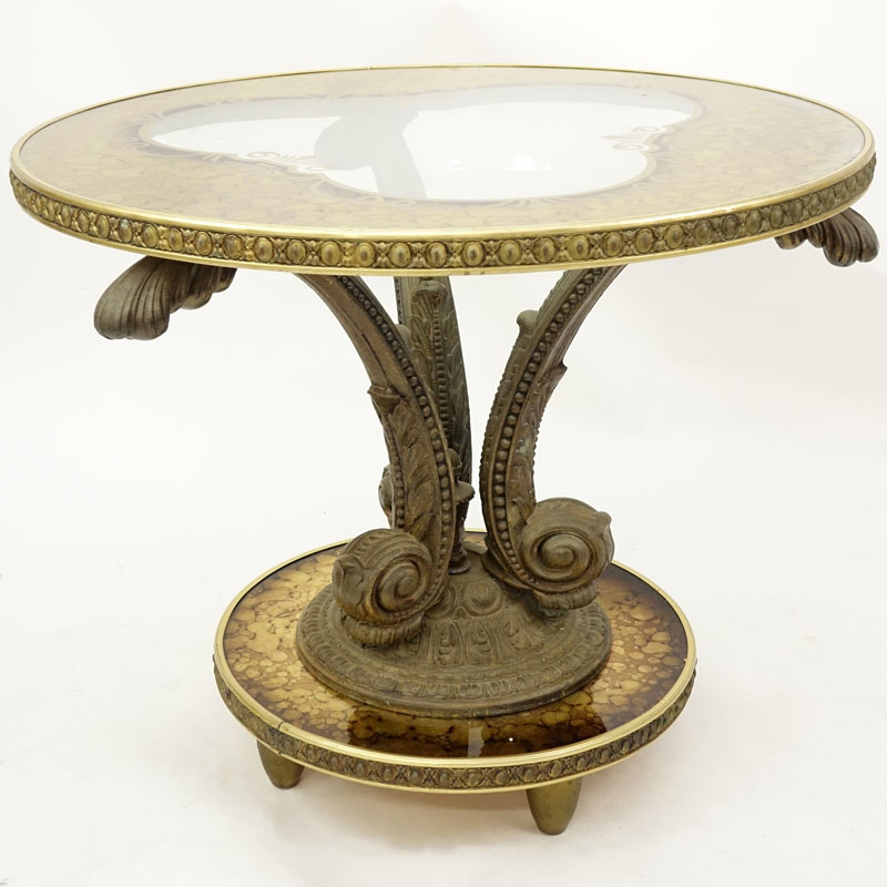Mid 20th Century Hollywood Regency Gilt White Metal, Gold Leaf and Glass Pedestal Occasional Table. 