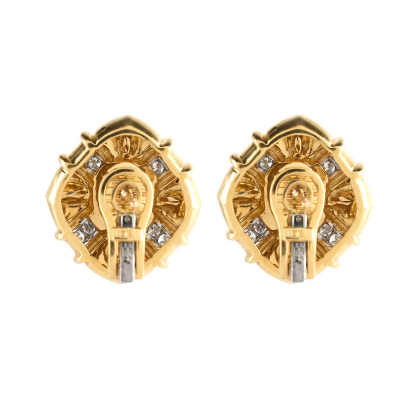 Approx. 11.50 Carat Cabochon Sapphire, 1.25 Carat Round Brilliant Cut Diamond, Platinum and 18 Karat Yellow Gold Earrings.