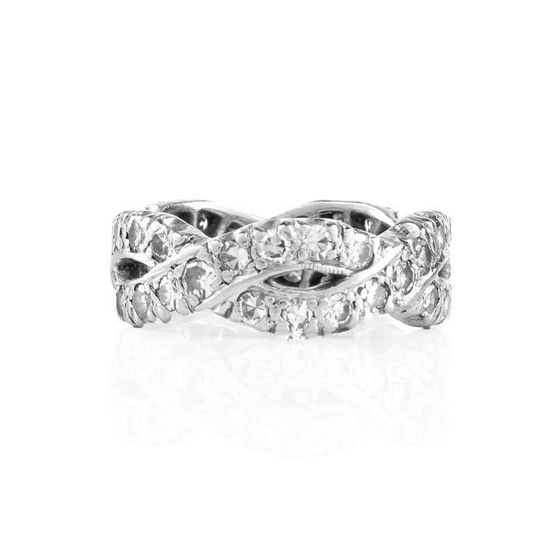 Vintage Approx.. 1.50 Carat Round Brilliant Cut Diamond and Platinum Eternity Band, Diamonds F-G color, VS1 clarity.