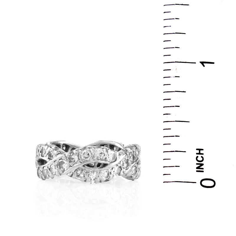 Vintage Approx.. 1.50 Carat Round Brilliant Cut Diamond and Platinum Eternity Band, Diamonds F-G color, VS1 clarity.