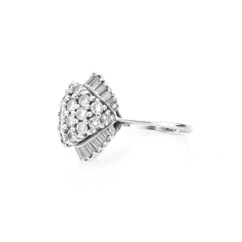 Vintage Approx. 3.0 Carat Round Brilliant and Baguette Cut Diamond and 14 Karat White Gold Dome Ring.