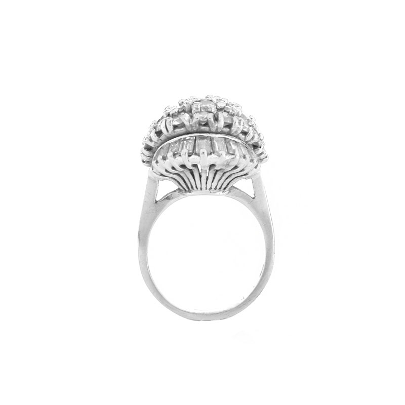 Vintage Approx. 3.0 Carat Round Brilliant and Baguette Cut Diamond and 14 Karat White Gold Dome Ring.