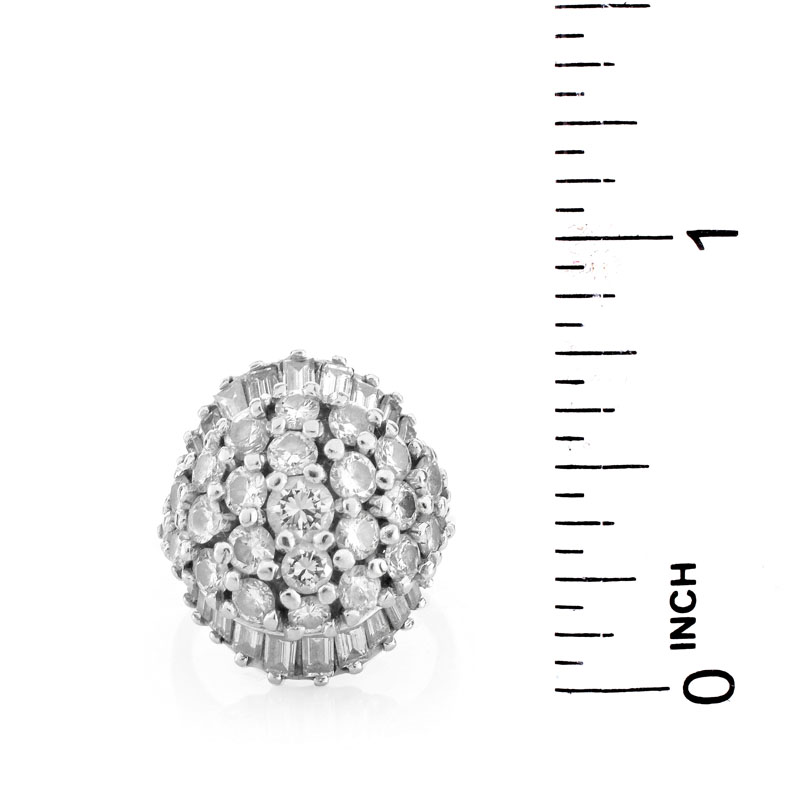 Vintage Approx. 3.0 Carat Round Brilliant and Baguette Cut Diamond and 14 Karat White Gold Dome Ring.