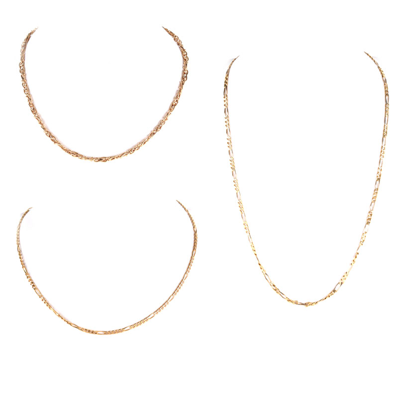 Three (3) Vintage 14 Karat Yellow Gold Link Necklaces. One stamped 585. Good vintage condition.
