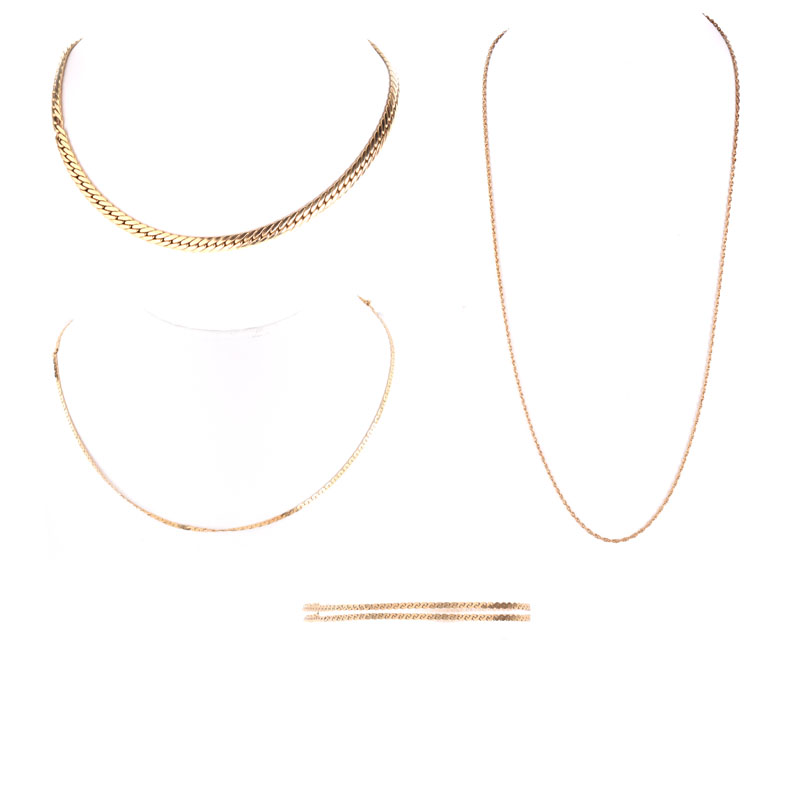 Three (3) Vintage 14 Karat Yellow Gold Link Necklaces and One (1) 14 Karat Yellow Gold Bracelet.