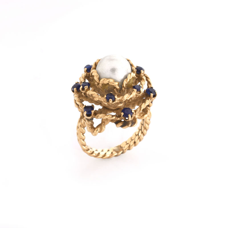 Collection of Five (5) Vintage 14 Karat Yellow Gold Rings, One with small Diamond Accents, one with Pearl and Sapphire Accents.