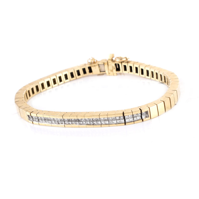 Vintage 14 Karat Yellow Gold Bracelet with Small Round Cut Diamonds ...