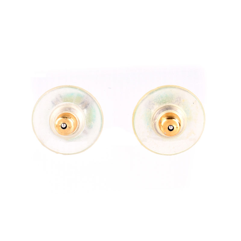 Vintage Black Opal and 14 Karat White Gold Stud Earrings. Opals measure 8mm diam. Stamped 14K.