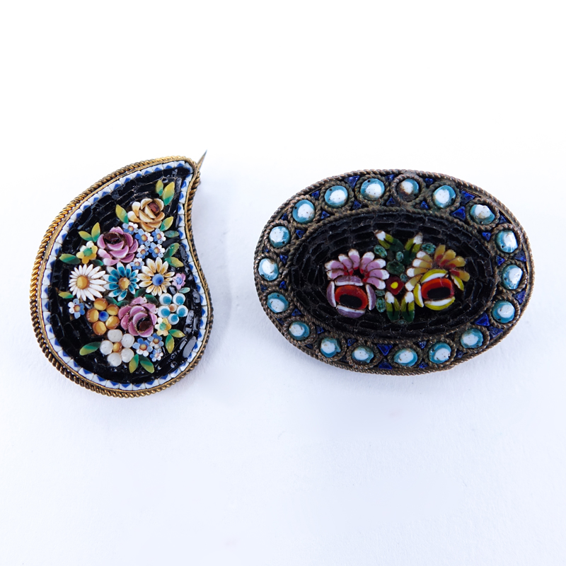 Two (2) Vintage Italian Micromosaic Brooches. Both with floral motif. Unsigned. Good condition.