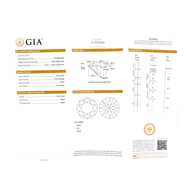 GIA Certified 9.44 Carat Round Brilliant Cut Diamond and 18 Karat White Gold Engagement Ring.