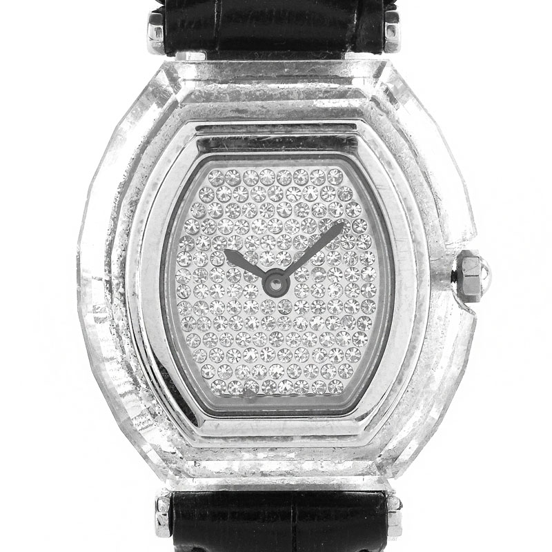 Lady's Vintage Swarovski Crystal and Stainless Steel Quartz Movement Watch with Pave Dial and Leather Strap.