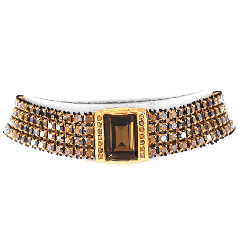 Vintage Swarovski Crystal and Gold Tone Metal Choker Necklace. Signed. Very good condition.