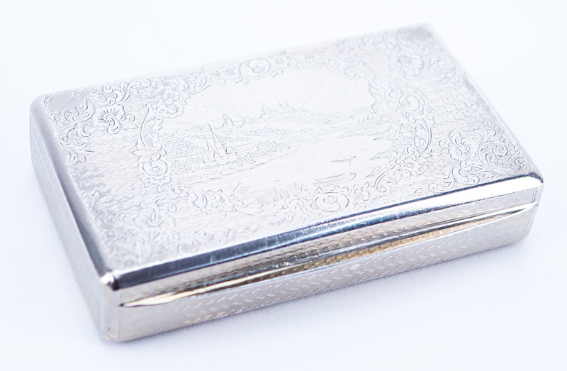 Mid 19th Century Chased Silver Miniature Box. Inscribed date 1865. Good condition.