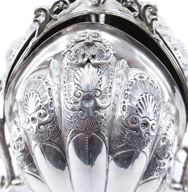 Victorian Silver Plate Tri-Fold Bun Warmer. Decorated with chased Rococo design and figural putti finials. Signed. Good condition.
