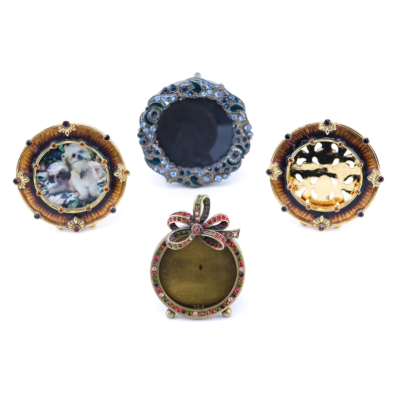 Collection of Four (4) Miniature Enameled and Jeweled Frames. 3 are signed Jay Strongwater, 1 unsigned.