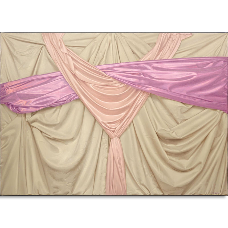 Tony Chimento, American (b. 1973) Oil on canvas "Pink Drapes". Signed lower right. Good condition.