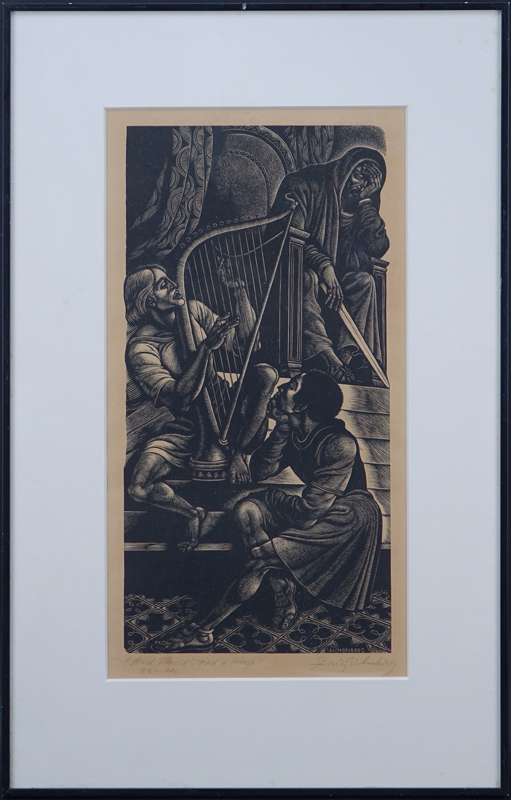 Fritz Eichenberg, German (1901-1990) Wood engraving "And David Took A Harp". Signed, titled and numbered 98/200.