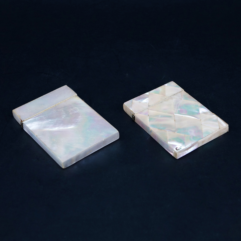 Two (2) Antique Mother Of Pearl Card Cases. Both with hinged lids. Unsigned. Minor losses or in condition consistent with age.