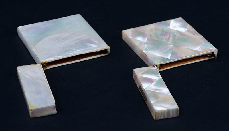 Two (2) Antique Mother Of Pearl Card Cases. Both with hinged lids. Unsigned. Minor losses or in condition consistent with age.