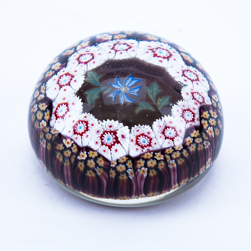 Vintage Millefiori Baccarat Style Glass paperweight. Unsigned. Good condition. Measures 2" H.