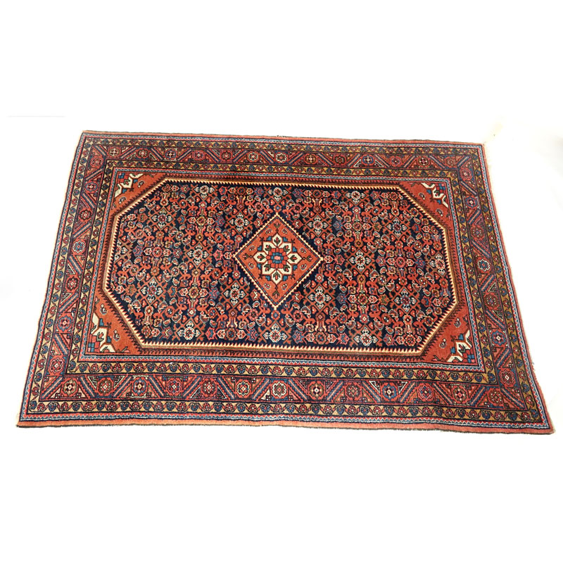 Semi Antique Persian Kashan Oriental Rug. Loss to fringes, some wear to edges, dirty. Measures 81-1/2" H x 57" W.