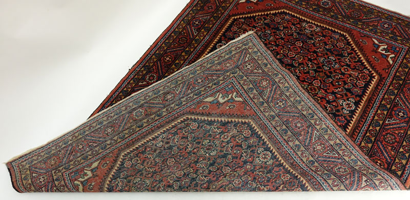 Semi Antique Persian Kashan Oriental Rug. Loss to fringes, some wear to edges, dirty. Measures 81-1/2" H x 57" W.