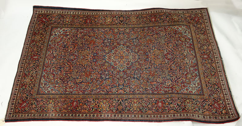 Semi Antique Persian Oriental Rug. Loss to fringes, fading, wear to edges, dirty. Measures 79" H x 52" W.