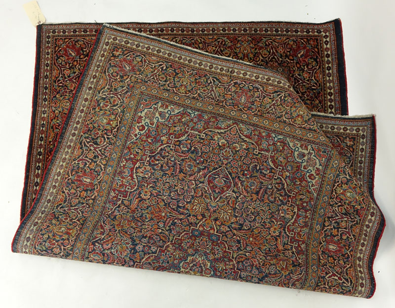 Semi Antique Persian Oriental Rug. Loss to fringes, fading, wear to edges, dirty. Measures 79" H x 52" W.