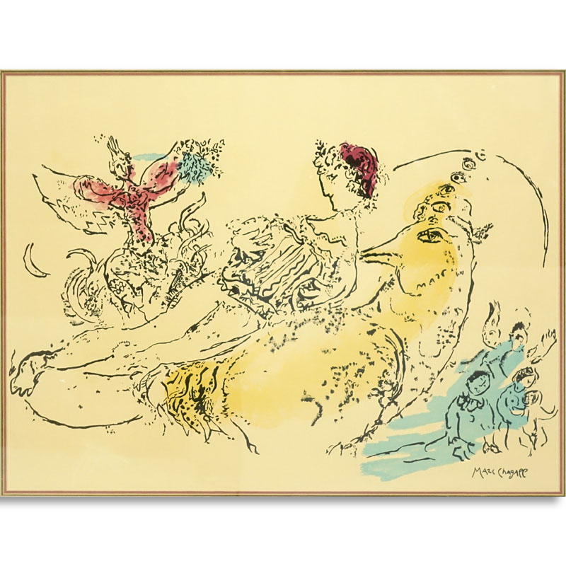 Marc Chagall, French (1887 - 1985) Color Lithograph "The-Accordionist,1957" Signed in the Plate. Good condition.