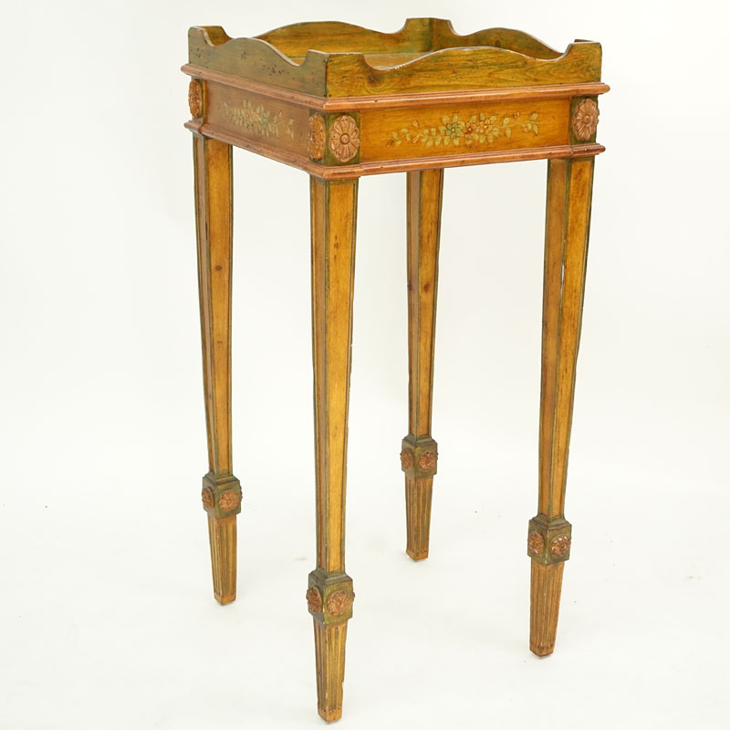 Vintage Sarreid LTD., Edwardian Style Pine Side Table. Sarreid LTD tag affixed on underside.