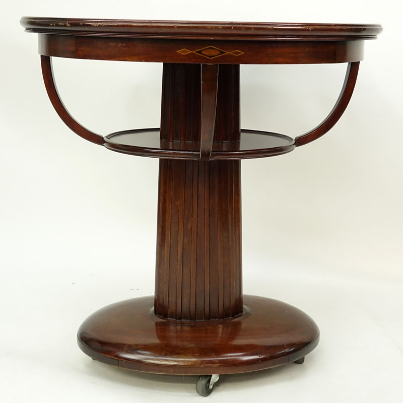 Antique Miller Cabinet Co. Mahogany Inlaid Oval Table on Wheels. Miller Cabinet Co., Rochester, N.Y. No. 