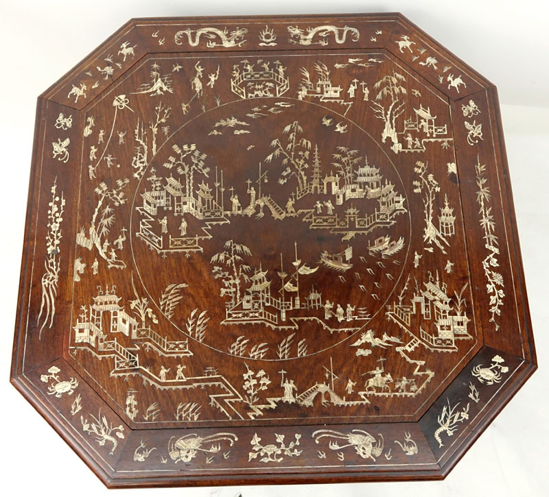 Chinese Carved Hardwood and Bone Inlay Occasional Table.