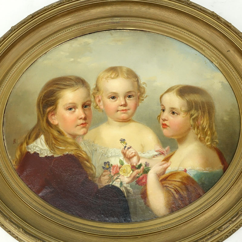 Fridolin Schlegel, American (mid-19th century) Oil on Canvas "Three Sisters".